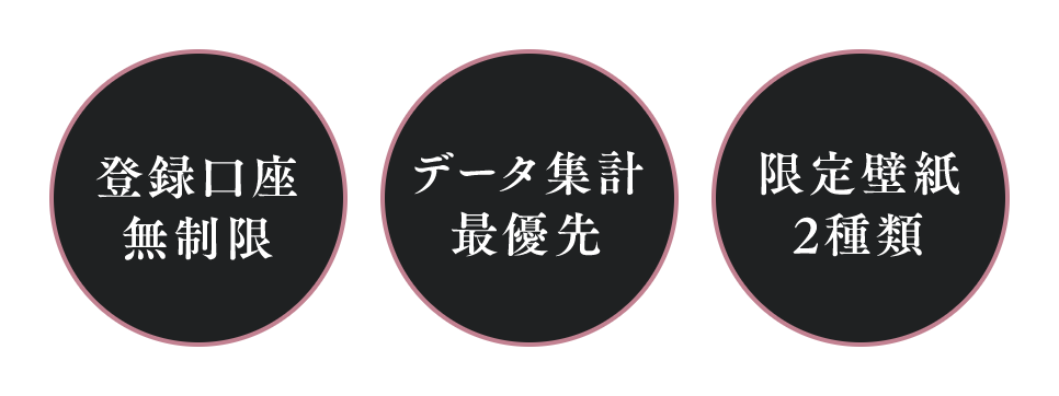 登録口座無制限、データ集計最優先、限定壁紙2種類