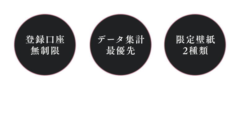 登録口座無制限、データ集計最優先、限定壁紙2種類